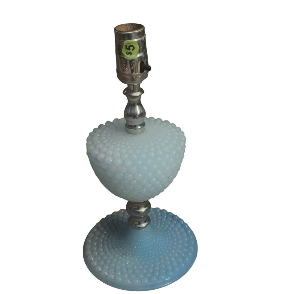 Vintage C.N. Burman Blue Hobnail Glass Table Lamp 12” Works Mid Century